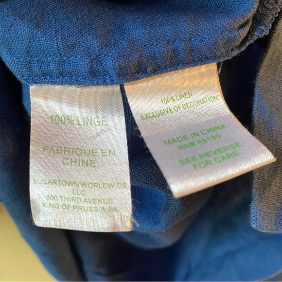 Lilly Pulitzer Blue Embroidered V Neck 100% Linen Blouse Women’s Size Medium - Picture 9 of 13